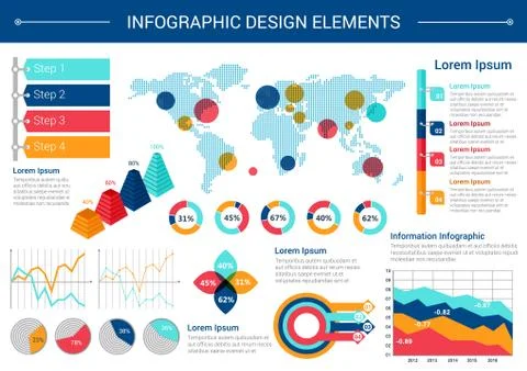 Infographic elements design with world map, charts Stockillustratie