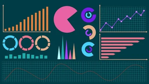 Infographic elements, diagrams, data on dark background flat design Stock Footage 99197539