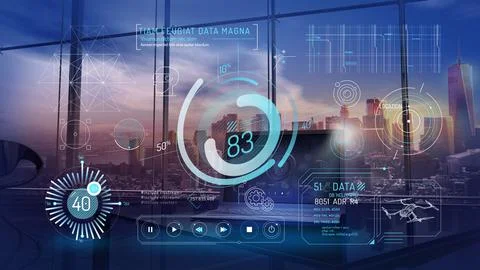 Infographic with elements of drone virtual control. 库存插图