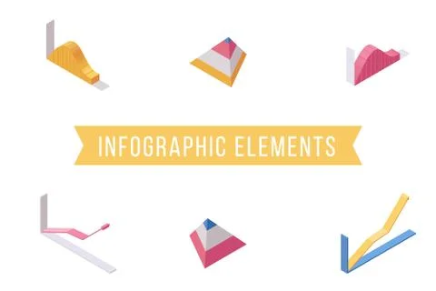 Infographic elements flat isometric illustrations set. Economic charts, growing イラスト素材