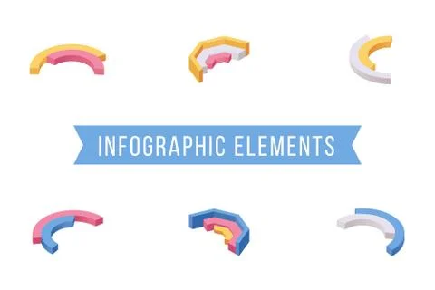 Infographic elements isometric vector illustrations set. Various multi level pie Stock Illustration