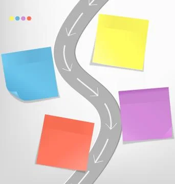 Infographic elements paper sticker with road on grayscale Stock Illustration