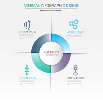 Infographic Elements with service icon on full color background circle proces Illustrazione stock