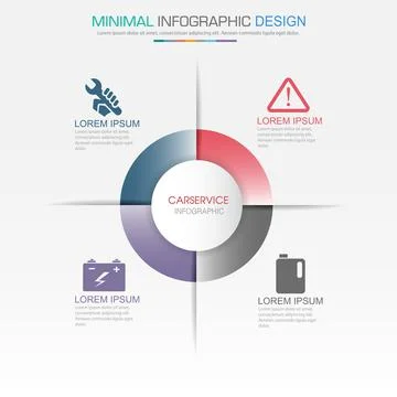 Infographic Elements with service icon on full color background circle proces Stock Illustration