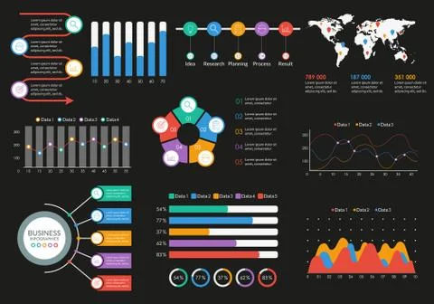 Infographic elements set. Infographics Dashboard template with graph, flow chart イラスト素材