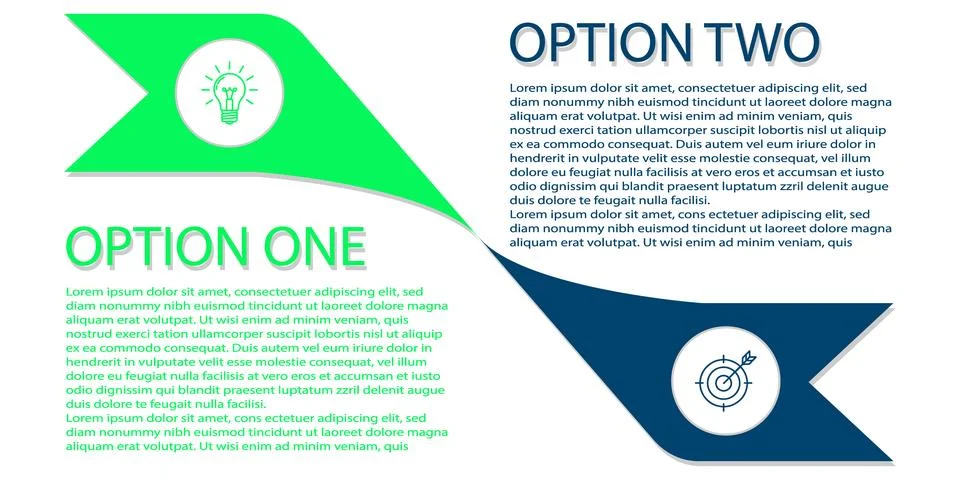 Infographic elements template with two options in green and blue colors. Stockillustratie