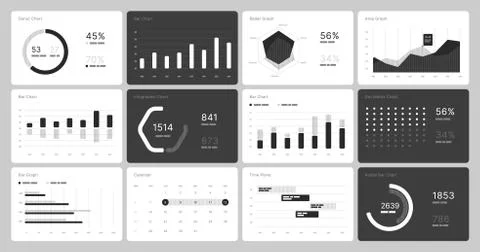 Infographic elements in white and black colors. UI and UX Kit. Illustrazione stock