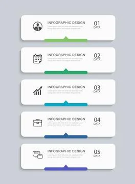 Infographic five business process step template with vertical banners. Stock Illustration