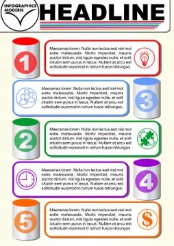 Infographic five step template, process visualization, 3d cyklinder graphic Stock Illustration