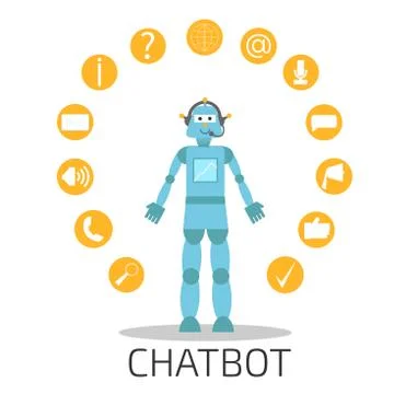Infographic flat design concept of Chat Bot, Robots, Virtual Assistance. Mode Illustrazione stock