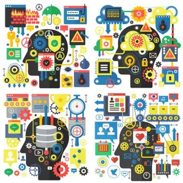 Infographic flat design head basic vector concept of creativity and research 스톡 일러스트