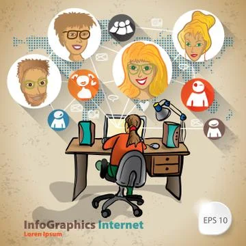 Infographic Flat Design Illustration for Web Social Network Stock Illustration
