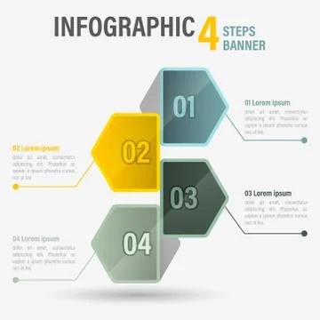 Infographic four steps banner with hexagonal elements. Stock Illustration