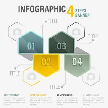 Infographic four steps banner with hexagonal elements. Stock Illustration