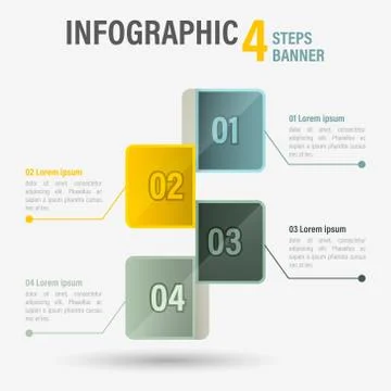 Infographic four steps banner with square elements. Stock Illustration