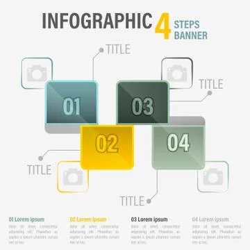 Infographic four steps banner with square elements. Stock Illustration