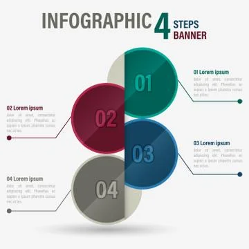 Infographic four steps vector banner with circular elements. Part 13. Illustrazione stock