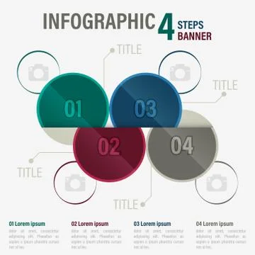 Infographic four steps vector banner with circular elements. Part 19. 스톡 일러스트