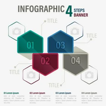 Infographic four steps vector banner with hexagonal elements. Part 21. Illustrazione stock