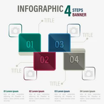 Infographic four steps vector banner with hexagonal elements. Part 23. Illustrazione stock