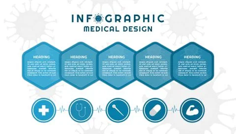 Infographic hexagon overlap shape design for medical with icon style Stock Illustration
