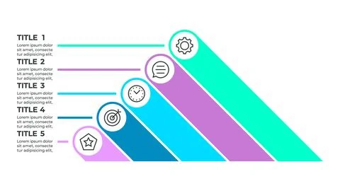 Infographic illustrating a five-step process represented by five overlappin.. 스톡 일러스트