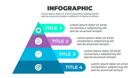 Infographic illustrating a four-step process represented by a pyramid with .. Illustrazione stock