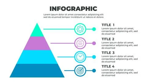 Infographic illustrating a four-step process represented by a pyramid with .. Stock Illustration