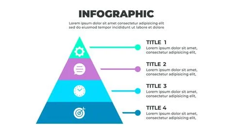 Infographic illustrating a four-step process represented by a pyramid with .. Illustrazione stock