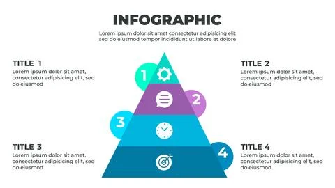 Infographic illustrating a four-step process represented by a pyramid with .. Stock Illustration