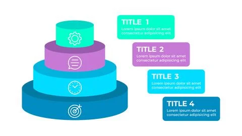 Infographic illustrating a four-step process represented by four stacked py.. Stock Illustration
