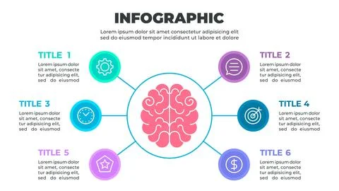 Infographic illustrating a six-step process related to learning or personal.. Stock Illustration