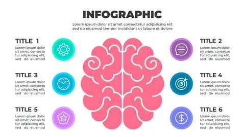 Infographic illustrating a six-step process related to learning or personal.. Stock Illustration