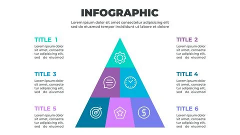Infographic illustrating a six-step process represented by six puzzle piece.. Stock Illustration
