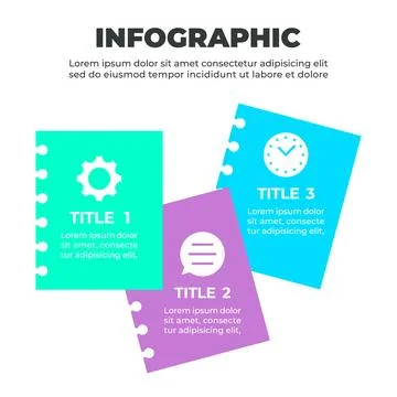 Infographic illustrating a three-step process represented by three notebook.. Stock Illustration
