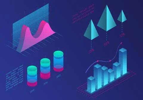 Infographic isometric vector graph elements. Data and business financial Stock Illustration