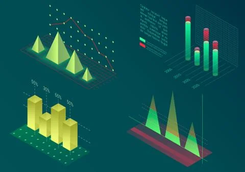 Infographic isometric vector graph elements. Data and business financial Stock Illustration