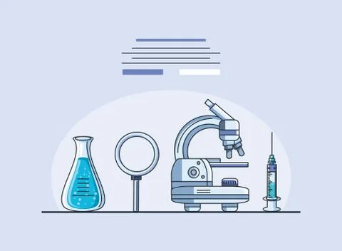 Infographic with laboratory microscope, research coronavirus 库存插图