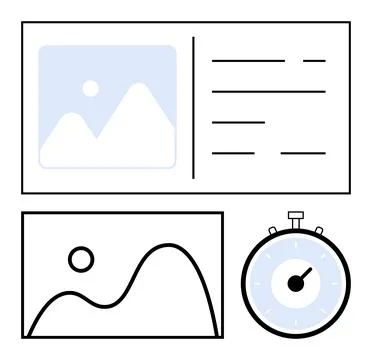 Infographic Layout with Image, Text, Line Graph, and Stopwatch for Data Pre.. イラスト素材