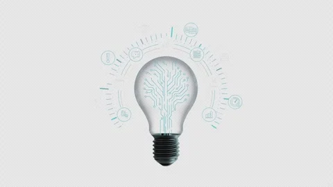 Infographic with a light bulb and circuitry, symbolizing innovative solutions Stock Footage 327956573