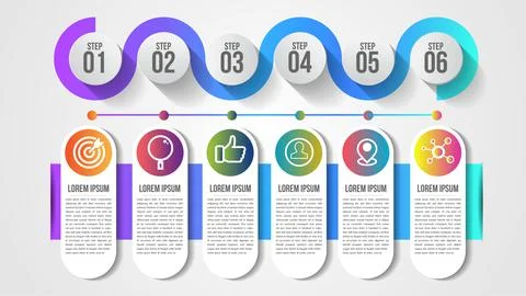 Infographic modern timeline design vector template for business with 6 steps Stock Illustration