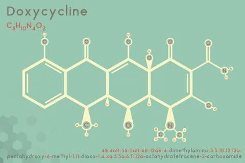 Infographic of the molecule of Doxycycline Stock Illustration