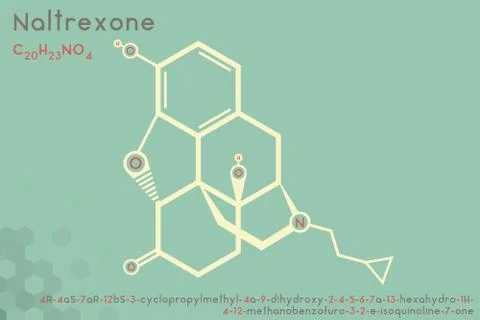 Infographic of the molecule of Naltrexone Stock Illustration