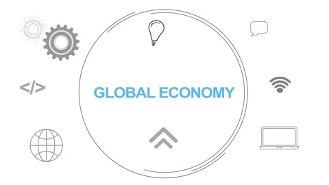 Infographic Multiple Icon Digital Concept With Global Econom Text animated Stock Footage 258312540