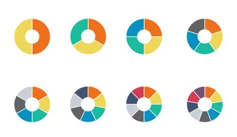 Infographic pie chart set. Cycle collection - 2,3,4,5,6,7 and 8 section. Vect Stock Illustration