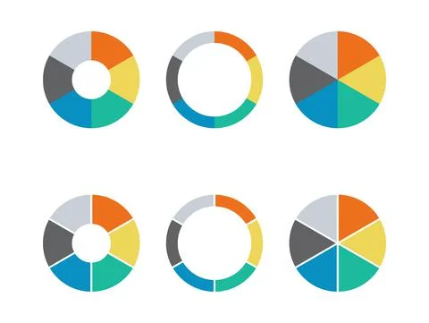Infographic pie chart set. Cycle presentation diargam of collection 6 section 스톡 일러스트