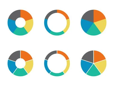 Infographic pie chart set. Cycle presentation diargam of collection 5 section 스톡 일러스트