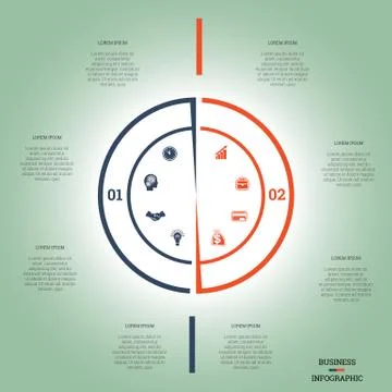 Infographic Pie chart template colourful circle two positions Stock Illustration