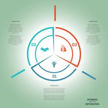 Infographic Pie chart template colourful circle three positions Stock Illustration