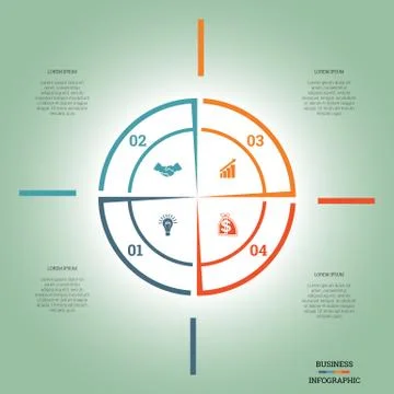 Infographic Pie chart template colourful circle four positions Stock Illustration